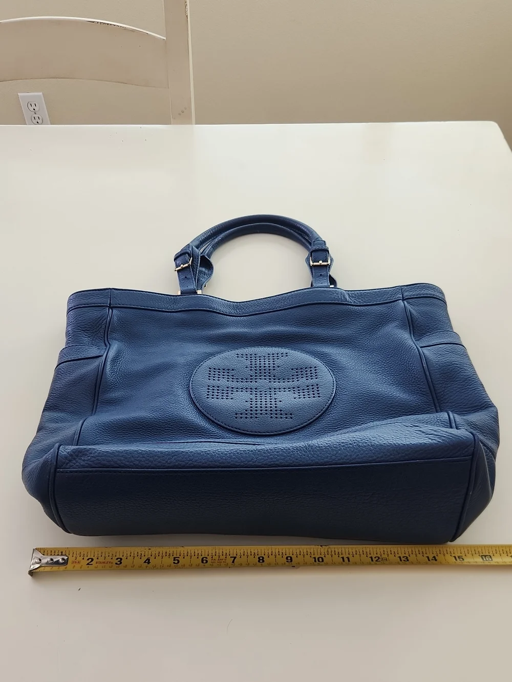 Tory Burch Leather Kipp Tote Bag Purse Navy Blue